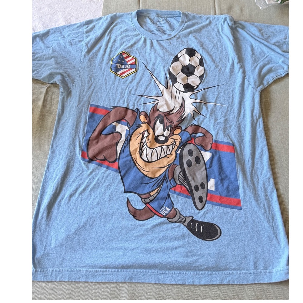 Looney Tunes Team USA Soccer Taz Graphic T-Shirt Mens XL Blue Short Sleeve
